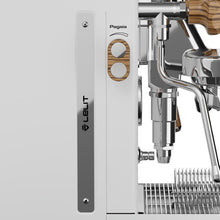 Close-up of a Leblit Pagaia espresso machine on a white background